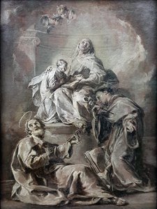 Alemán: Anna unterweist Maria im Lesen der Heiligen Schrift Santa Ana, acompañada de San Pedro y San Antonio de Padua, instruye a la joven María en la lectura de la Sagrada Biblia; Kat.Nr. 88.1