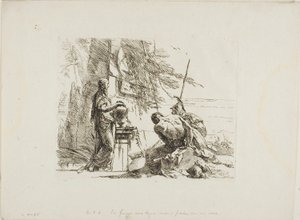 Una mujer con las manos en un jarrón, soldado y esclavo, de Capricci de Giambattista Tiepolo