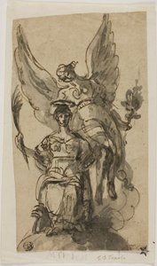 Mujer sentada coronada por un ángel de Giambattista Tiepolo