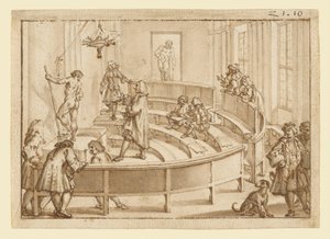 La "Accademia Clementina" de Bolonia, con un desnudo colocado por el maestro de dibujo, el "Hércules Farnesio" más allá de Giampietro Zanotti