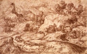 No.0955 Paisaje Montañoso con una Figura Femenina Reclining de Gian Battista (attr. to) Angolo del Moro