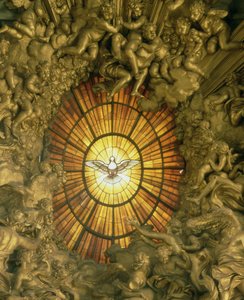 La silla de San Pedro (detalle de la vidriera detrás)