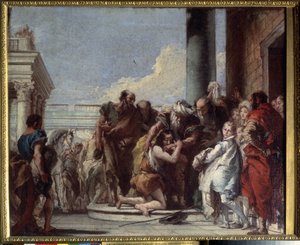 El regreso del hijo pródigo (Return of the prodigal son). Pintura de Giandomenico Tiepolo (1727-1804). Óleo sobre lienzo, 49 x 59 cm