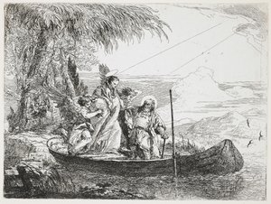 La Sagrada Familia entrando en el barco de La huida a Egipto, 1750-1753 de Giovanni Domenico Tiepolo