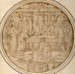 La Eucaristía (pluma y tinta marrón sobre papel) de Giannicola di Paolo