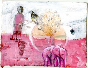 Paloma de madera y elefante, 2014 (técnica mixta) de Gigi Sudbury