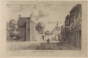 Vista del Waterpoort en Gouda de Gijsbertus Johannes Verspuy