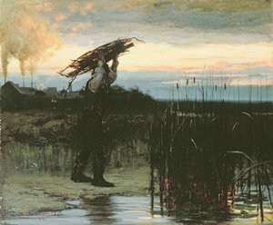 Hombre cargando palos al anochecer, 1879 de Gilbert Gaul