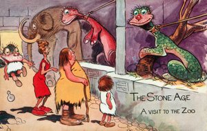 La Edad de Piedra: una visita al zoo (litografía en color)