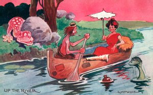 La Edad de Piedra: río arriba (litografía en color)