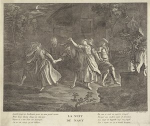 Noche: baile redondo de hombres y mujeres jóvenes La nuit / La noche (título sobre objeto) de Gilbert Schoute