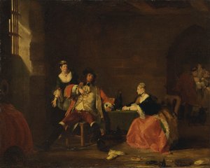 El capitán Macheath frenado por Polly y Lucy en la "Ópera de los mendigos", 1826 de Gilbert Stuart Newton