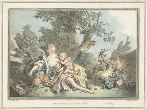 Pastora durmiente y Amor durmiente de Gilles Antoine Demarteau