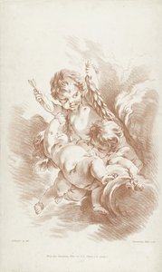 Tres jugando amorcillos en las nubes de Gilles Demarteau