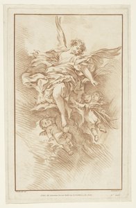 Ángel con tres amorcillos en las nubes de Gilles Demarteau