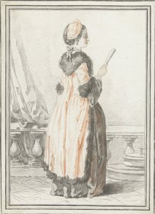Mujer de pie sosteniendo un abanico de Gilles Demarteau