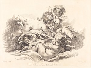 Tres querubines jugando en una ola como delfín de Gilles Demarteau