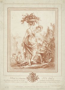 Mujer con canasta de flores en el jardín