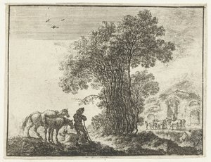 Paisaje con un granjero y dos caballos. de Gilles Neyts