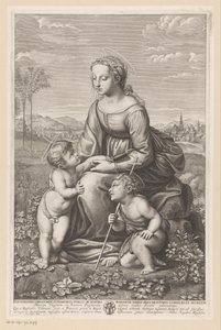 María con el niño y Juan el Bautista en un paisaje de pradera de Gilles Rousselet