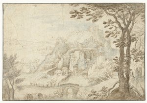 Paisaje de montaña con un río de Gilles van Coninxloo (II)