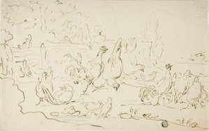Gallinas y gallos en el patio de Gillis Claesz. de Hondecoeter