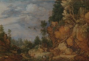 Paisaje rocoso con ciervos y cabras de Gillis Claesz de Hondecoeter