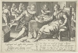 Despilfarro en el matrimonio Pareja elegante en la mesa de una habitación