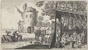 Agricultores alrededor de una mesa en un granero (el Sabor)
Paisajes con los cinco sentidos (título de la serie) de Gillis van Scheyndel (I)