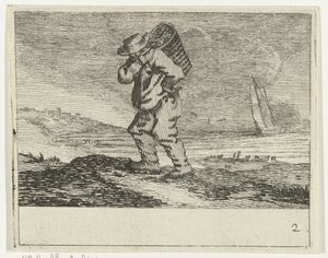 Paisaje de dunas con un pescador Playas de Verscheyden y vistas al agua realizadas por Jan Percelles (título de la serie) de Gillis van Scheyndel (I)