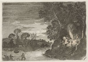 Figuras alrededor de una fogata Siete paisajes (título de la serie) de Gillis van Scheyndel (I)