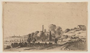 Figuras en un camino ante granjas en las dunas, de Doce paisajes de Gillis van Scheyndel
