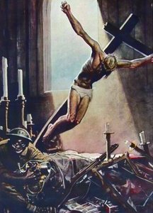 Cartel Anti Americano Segunda Guerra Mundial - Black American Pillaging Church - Cartel de Gino Boccasile (1901-1952) - Propaganda Italiana Anti USA 1943 - Cartel de Gino Boccasile (1901-1952) de Gino Boccasile