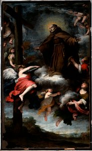 Representación de San Luis de Anjou adorando la cruz (óleo sobre lienzo
