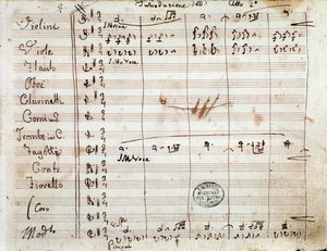 Primera página con autógrafo de la partitura del acto II de la ópera El barbero de Sevilla de Gioacchino Rossini de Gioachino Rossini