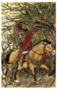 Representación de Absalón (o Avshalom, Absalón), hijo de David, en el bosque de Efraín; su cabellera está cogida en las ramas de un roble. de Giorgio Albertini