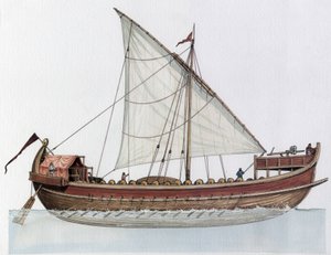 Imperio bizantino: reconstrucción de un dromon, buque de guerra, siglos IX-XI. de Giorgio Albertini