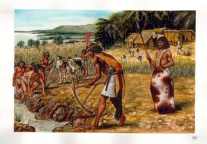 Antigüedad egipcia: ceremonia de la época de la inundación del Nilo, Egipto predinástico, III milenio a.C. de Giorgio Albertini