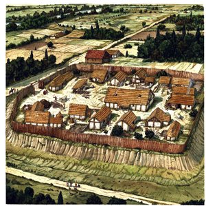 Edad Media: reconstrucción de una Motte (ilustración)