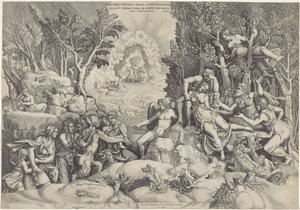 Cephalus en de Bosgoden entre dood van Procris Procrin del rey eritreo de Atenas / Hija y esposa de Céfalo, por el mismo marido sin saberlo (título sobre objeto) de Giorgio Ghisi