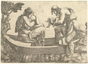 Danae y el infante Perseo arrojados al mar por Acrisio de Giorgio Ghisi