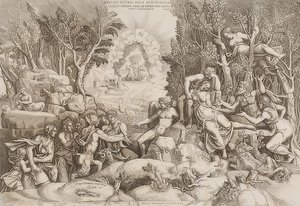 Céfalo lamenta la muerte de Procris (después de un dibujo de Giulio Romano) de Giorgio Ghisi