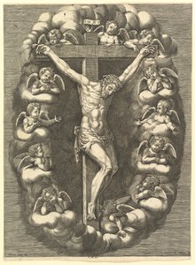 Cristo crucificado rodeado de ángeles en duelo, 1575-1679 de Giorgio Ghisi