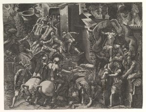 La caída de Troya y la fuga de Eneas, mediados de 1540s de Giorgio Ghisi