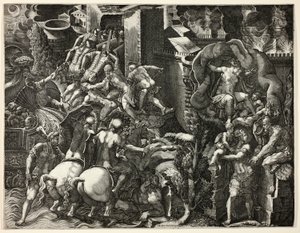 La caída de Troya y la huida de Eneas de Giorgio Ghisi