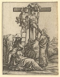 La Virgen de los Dolores: El Descendimiento de la Cruz, uno de los nueve compartimentos circundantes, ca. 1575 de Giorgio Ghisi