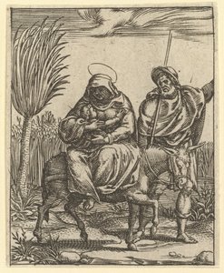 La Virgen de los Dolores: La huida a Egipto, uno de los nueve compartimentos circundantes de..., antes de 1575 de Giorgio Ghisi