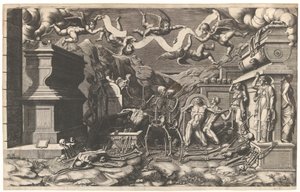 La visión de Ezequiel, un grupo de cadáveres y esqueletos emergiendo de las tumbas de Giorgio Ghisi