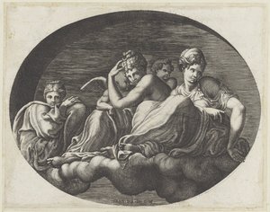 Venus, dos diosas y dos amorcillos Pinturas de techo ovalado en la Galerie d
