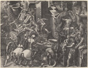 La Caída de Troya y la Huida de Eneas de Giorgio Ghisi after Giovanni Battista Scultori